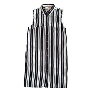Forever 21 Sleeveless Collar Navy, Blue,White Striped Shirt Dress Women's Size S